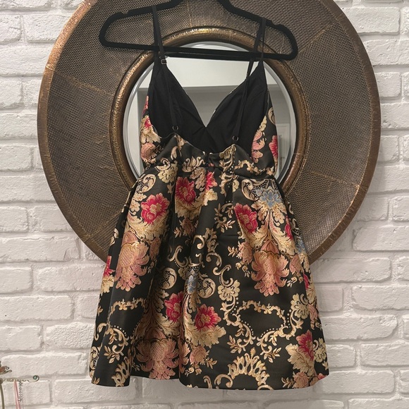 Lulu's Black and Gold Floral Mini Dress - Picture 4 of 6
